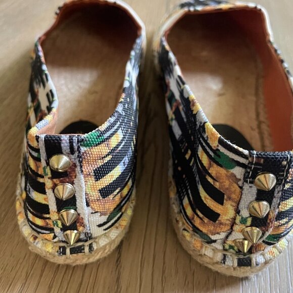 Rebecca Minkoff Espadrilles "Gwyn" Black/Yellow/White with Gold Studs US 10 - Picture 9 of 9